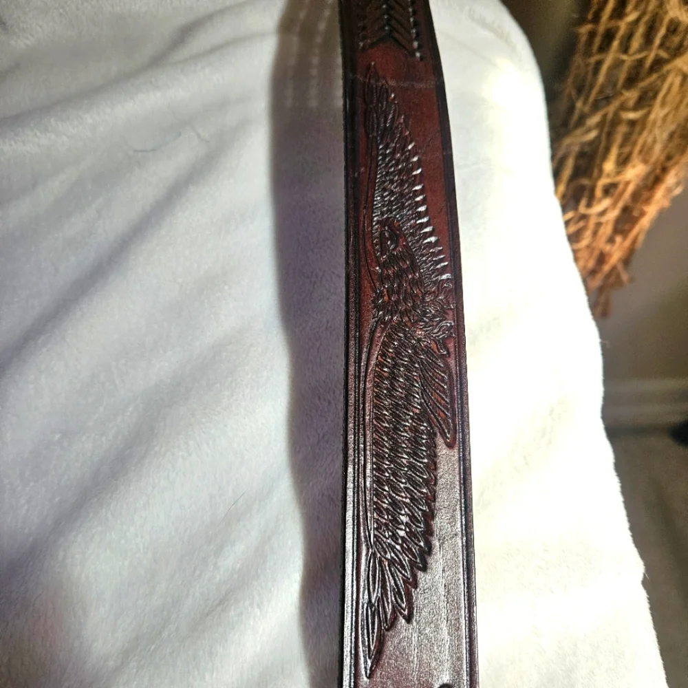 Leather Belt Mens Sz 40 Brown Tooled Eagle Design Braided Western Southwestern